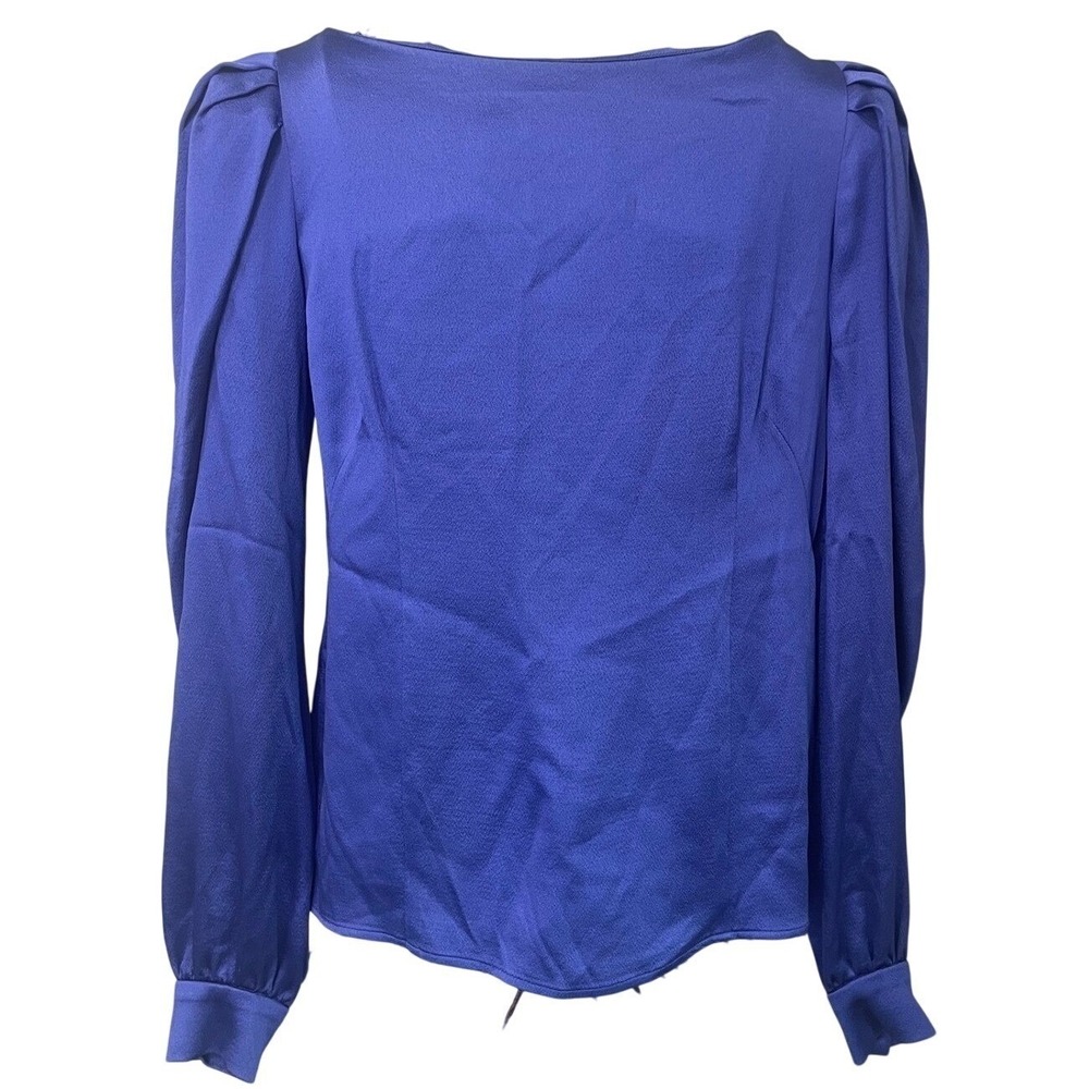 RETAIL $1k Carolina Herrera Blue Silk Blouse Puffed Shoulder‎ Long Sleeve Size 6